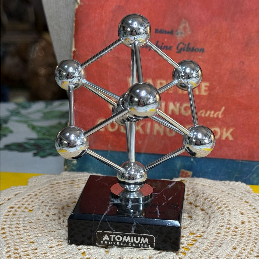 Silver Atomium Sculpture with Black Marble Base 1958 Brussels World’s Fair